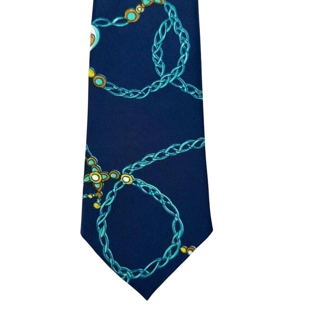 VTG Valentino Pietro Tie Pure 100% Silk Blue Dark Academia Quiet Luxury Designer